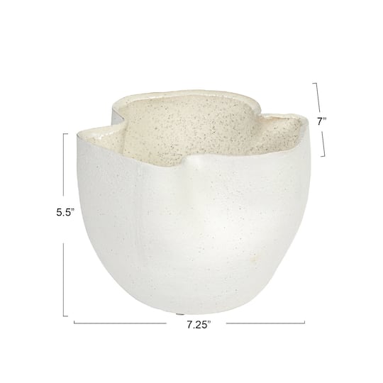 Hello Honey® 7.25" White Sand Finish Ruffled Stoneware Planter